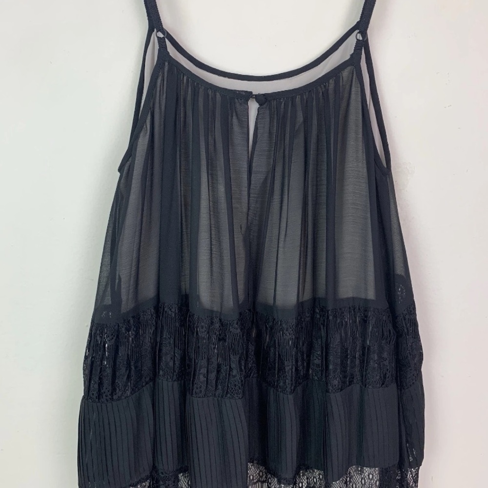 Alice + Olivia Dejas‎ Chiffon Lace Midi Slip Dress in Black Size S - Picture 10 of 16
